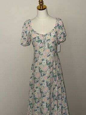 Astr Pastel Floral Puff-Sleeve Tie-Front Top